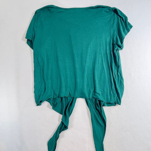 J. Crew Cap Sleeve Pullover Blouse Style H4622 Teal Green Tie in Front Viscose - Picture 7 of 10